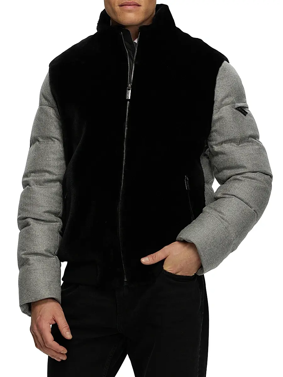 Gorski Men's Merino Shearling Lamb Bomber Jacket with Wool | Thumbnail 5 Gorski Men's Merino Shearling Lamb Bomber Jacket with Wool | Thumbnail 5