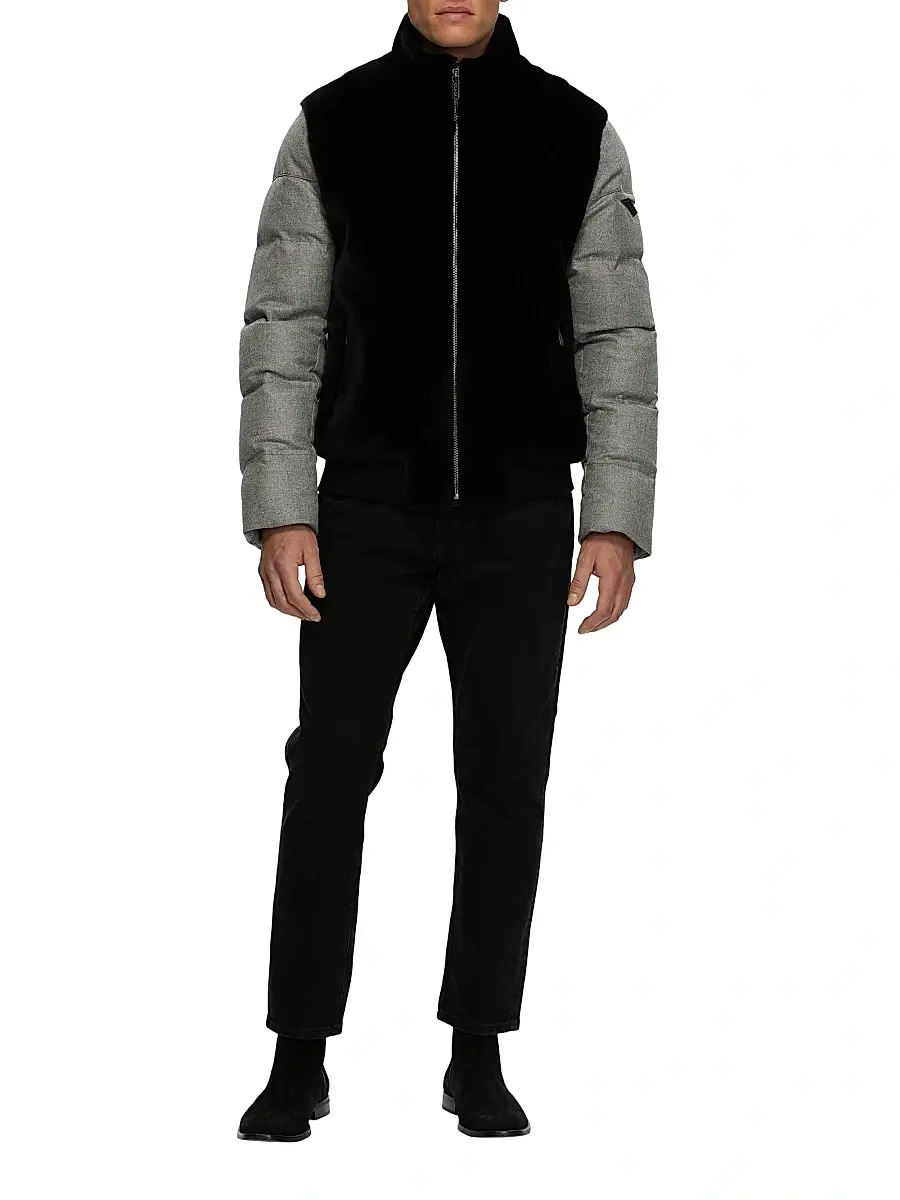 Gorski Men's Merino Shearling Lamb Bomber Jacket with Wool | Thumbnail 6 Gorski Men's Merino Shearling Lamb Bomber Jacket with Wool | Thumbnail 6