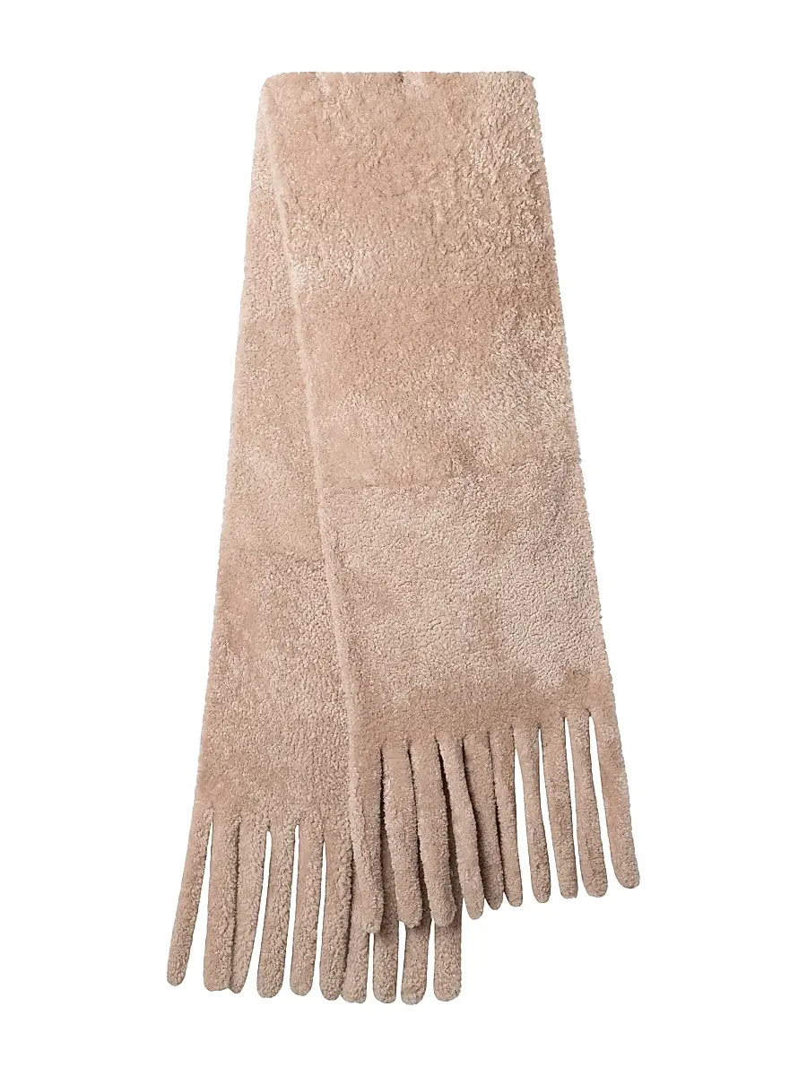 Gorski Women's Silky Shearling Lamb Stole with Fringes - Blush | Thumbnail 2 Gorski Women's Silky Shearling Lamb Stole with Fringes - Blush | Thumbnail 2