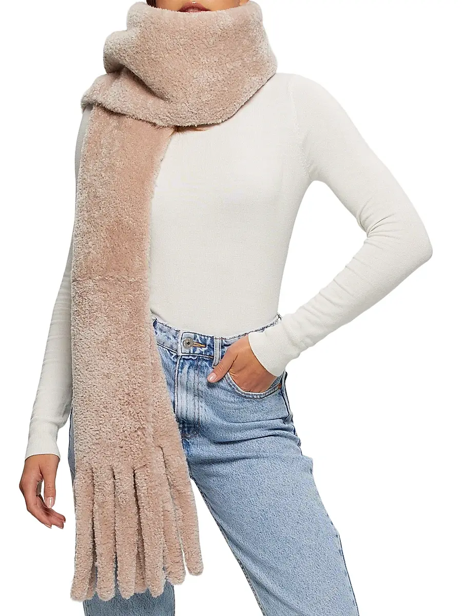 Gorski Women's Silky Shearling Lamb Stole with Fringes | Image 1 Gorski Women's Silky Shearling Lamb Stole with Fringes | Image 1
