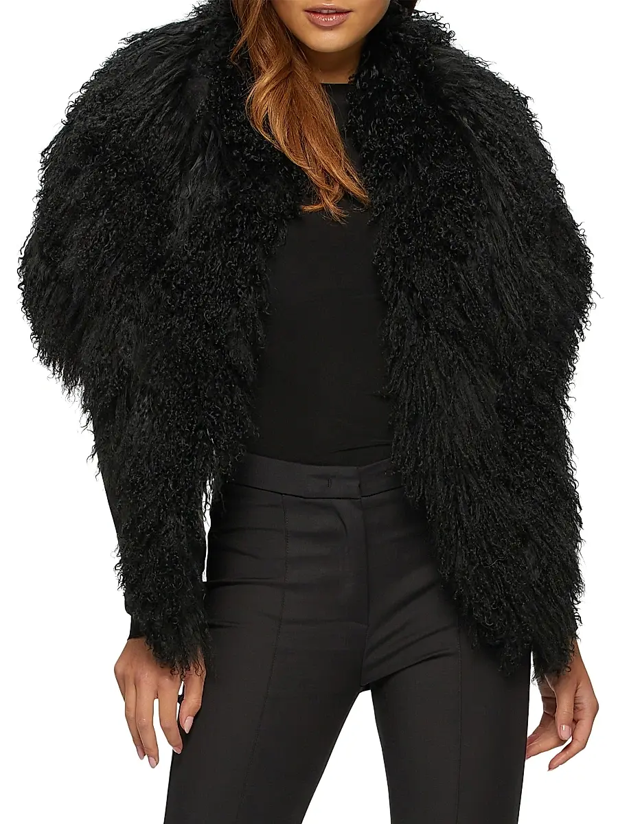 Gorski Women's Lamb Stole with Grosgrain Ribbon - Black | Thumbnail 2 Gorski Women's Lamb Stole with Grosgrain Ribbon - Black | Thumbnail 2