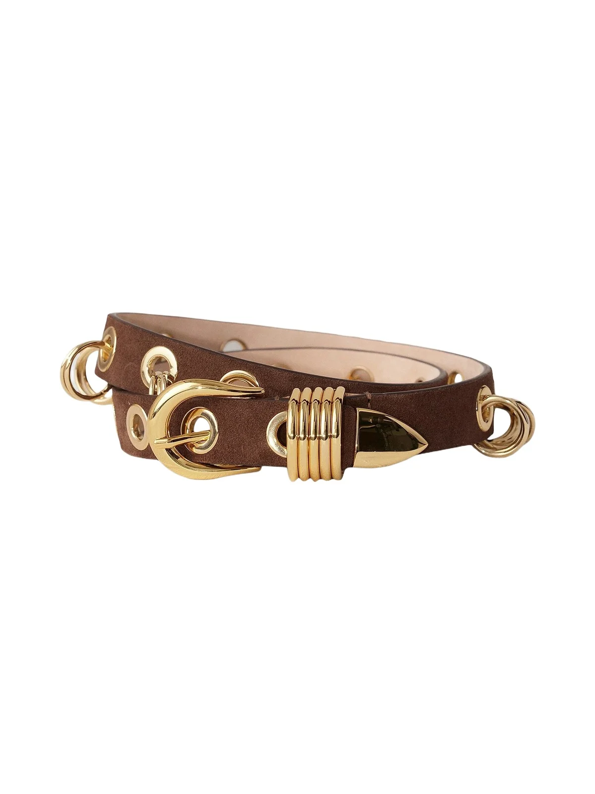Women's Revenge Suede Ring & Grommet Belt - Chocolate Gold