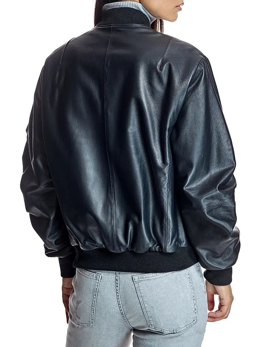 Maximilian Women's Oversized Leather Bomber - Black | Thumbnail 4 Maximilian Women's Oversized Leather Bomber - Black | Thumbnail 4