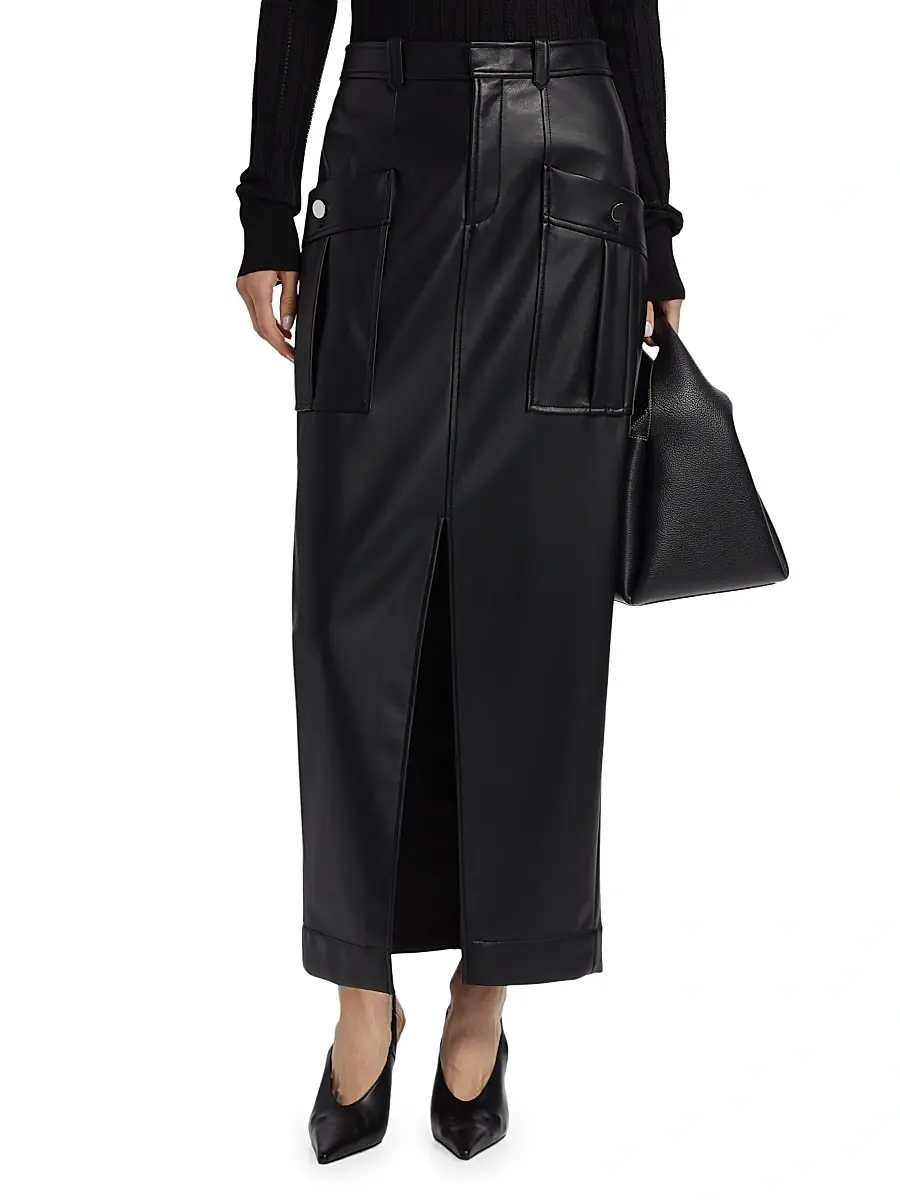 Toccin Women's Fallon Faux Leather Cargo Midi-Skirt | Thumbnail 3 Toccin Women's Fallon Faux Leather Cargo Midi-Skirt | Thumbnail 3