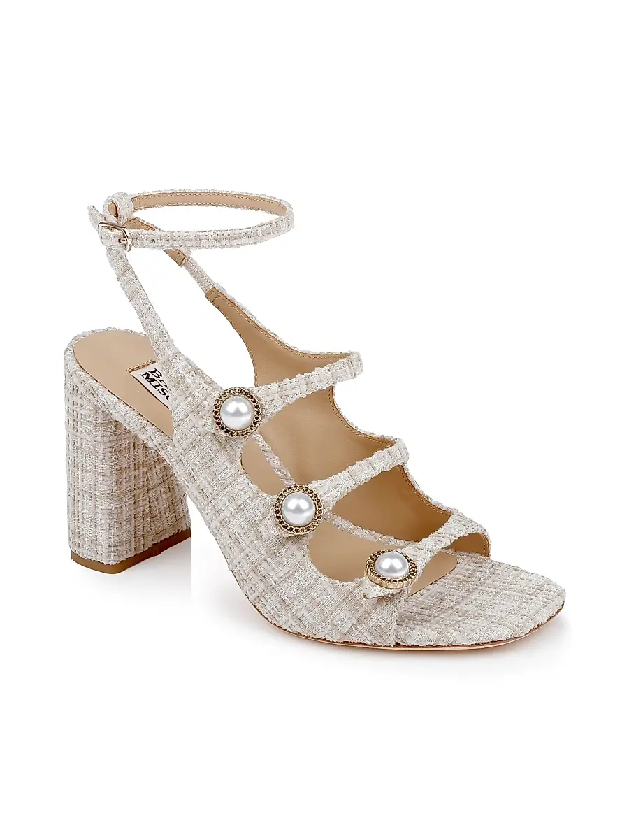 BADGLEY MISCHKA Women's Vella 85MM Tweed Block-Heel Sandals | Thumbnail 2