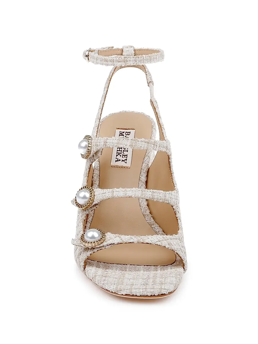 BADGLEY MISCHKA Women's Vella 85MM Tweed Block-Heel Sandals | Thumbnail 4