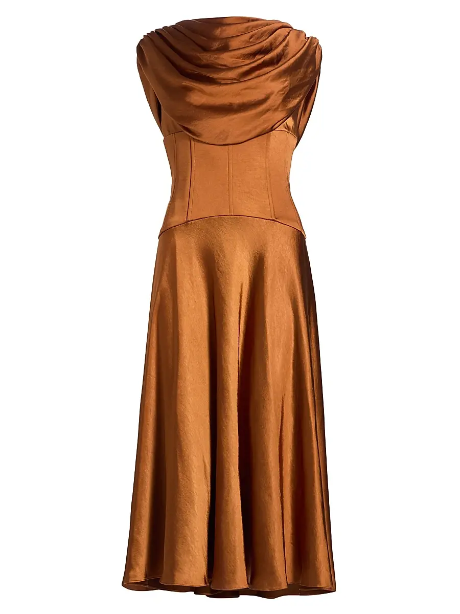 Amsale Women's Satin Cowlneck Cocktail Dress - Copper | Image 1 Amsale Women's Satin Cowlneck Cocktail Dress - Copper | Image 1