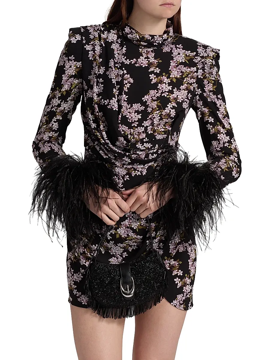 Bronx and Banco Women's Nadine Floral Feather-Cuff Minidress | Thumbnail 3 Bronx and Banco Women's Nadine Floral Feather-Cuff Minidress | Thumbnail 3