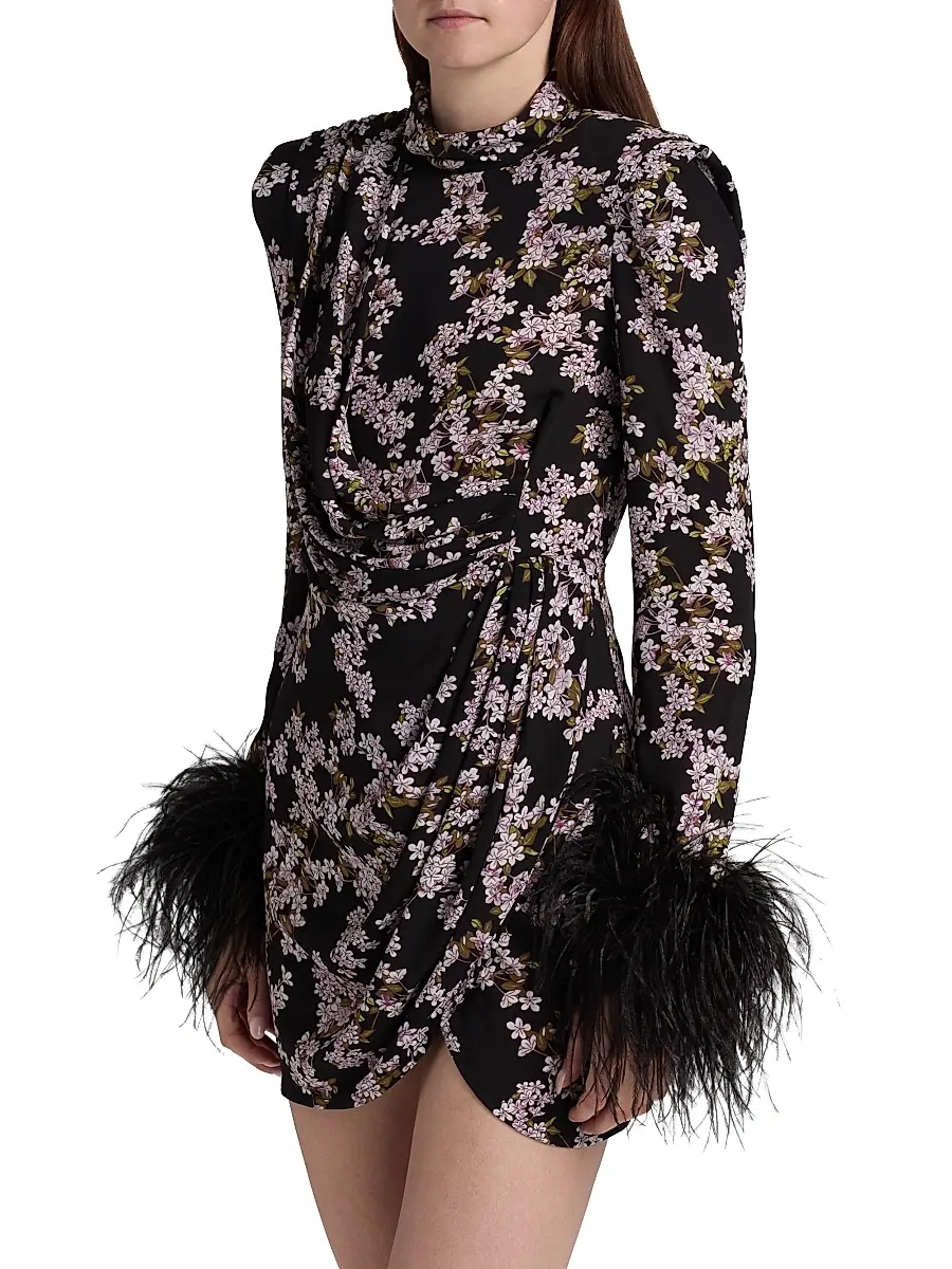 Bronx and Banco Women's Nadine Floral Feather-Cuff Minidress | Thumbnail 4 Bronx and Banco Women's Nadine Floral Feather-Cuff Minidress | Thumbnail 4