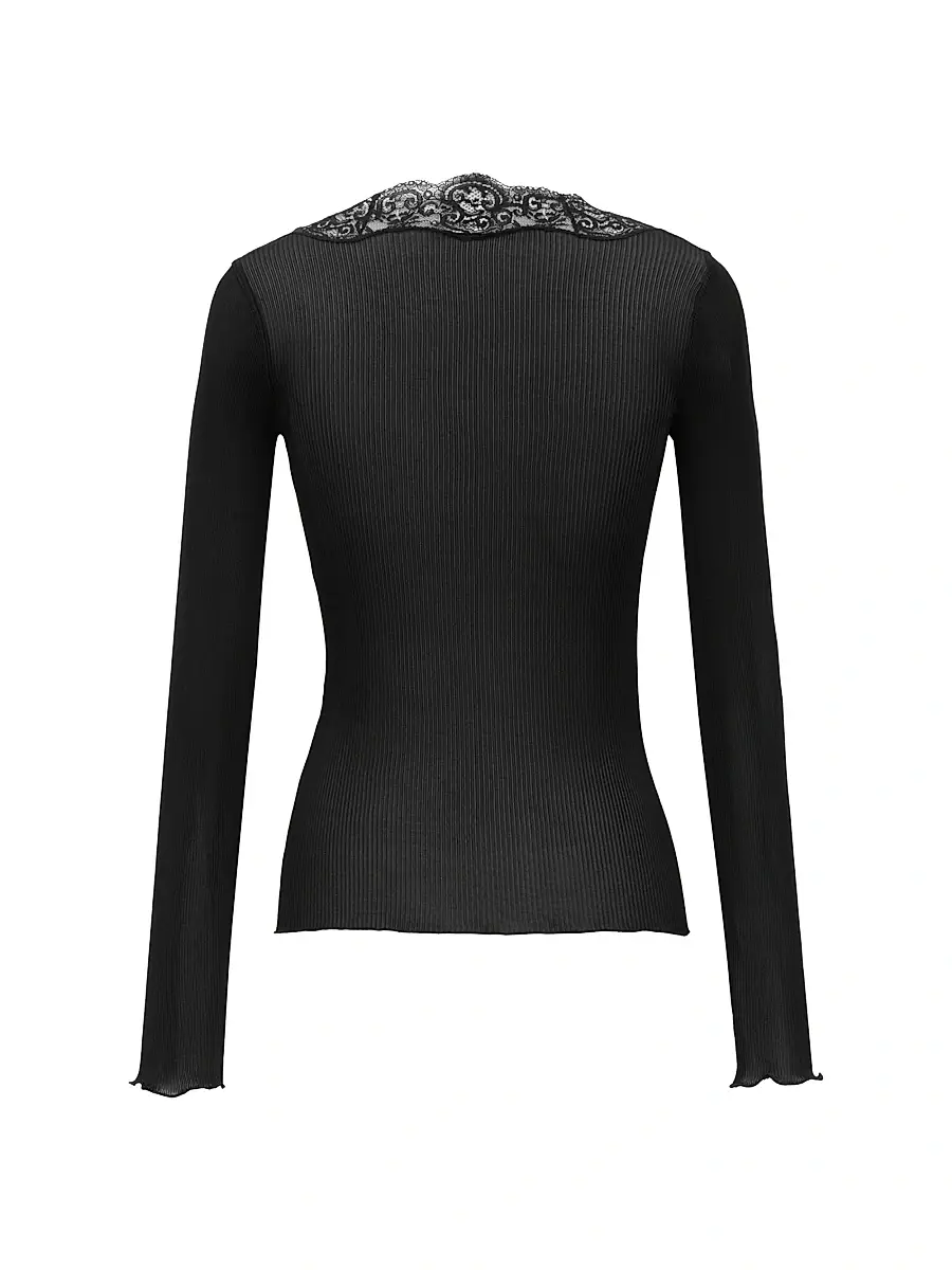 Saint Laurent Women's Laced Cardigan in Ribbed Silk - Black | Thumbnail 2 Saint Laurent Women's Laced Cardigan in Ribbed Silk - Black | Thumbnail 2