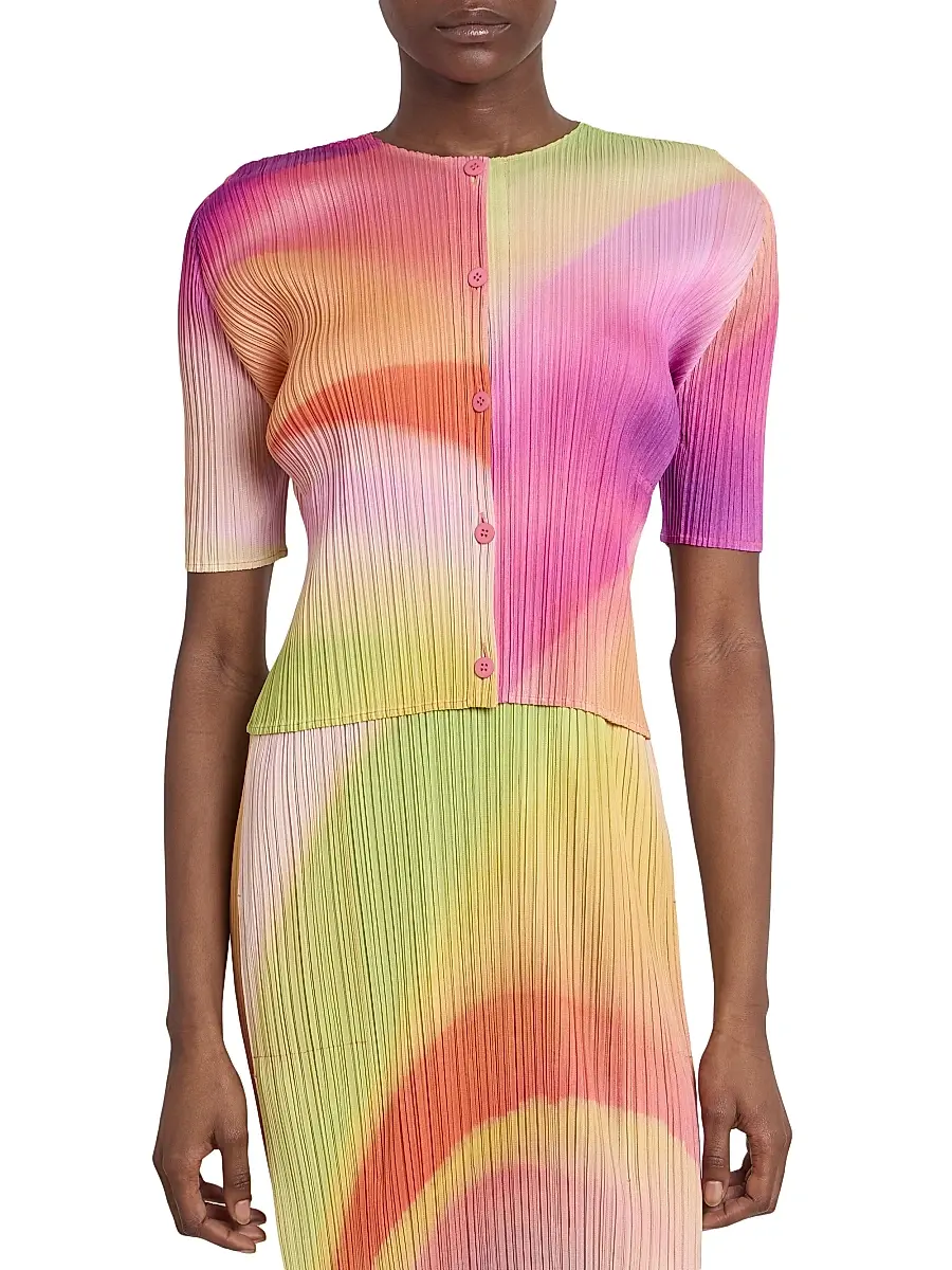 Pleats Please Issey Miyake Women's Groove Pleated Ombré Cardigan - Bright Pink | Thumbnail 3 Pleats Please Issey Miyake Women's Groove Pleated Ombré Cardigan - Bright Pink | Thumbnail 3