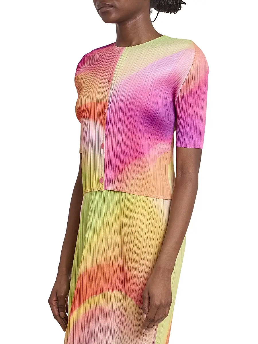 Pleats Please Issey Miyake Women's Groove Pleated Ombré Cardigan - Bright Pink | Thumbnail 4 Pleats Please Issey Miyake Women's Groove Pleated Ombré Cardigan - Bright Pink | Thumbnail 4