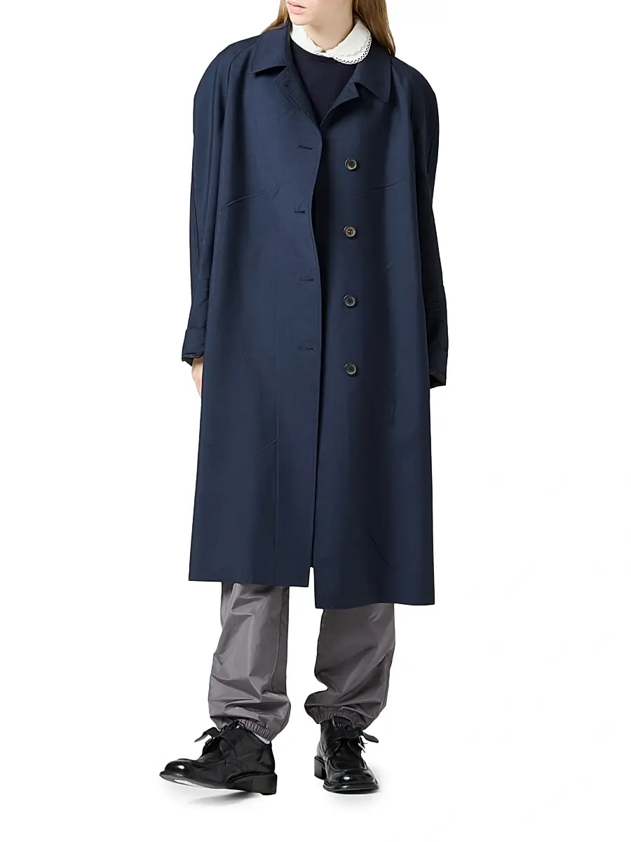 Miu Miu Women's Single Breasted Kid Mohair Coat - Blue | Thumbnail 2 Miu Miu Women's Single Breasted Kid Mohair Coat - Blue | Thumbnail 2
