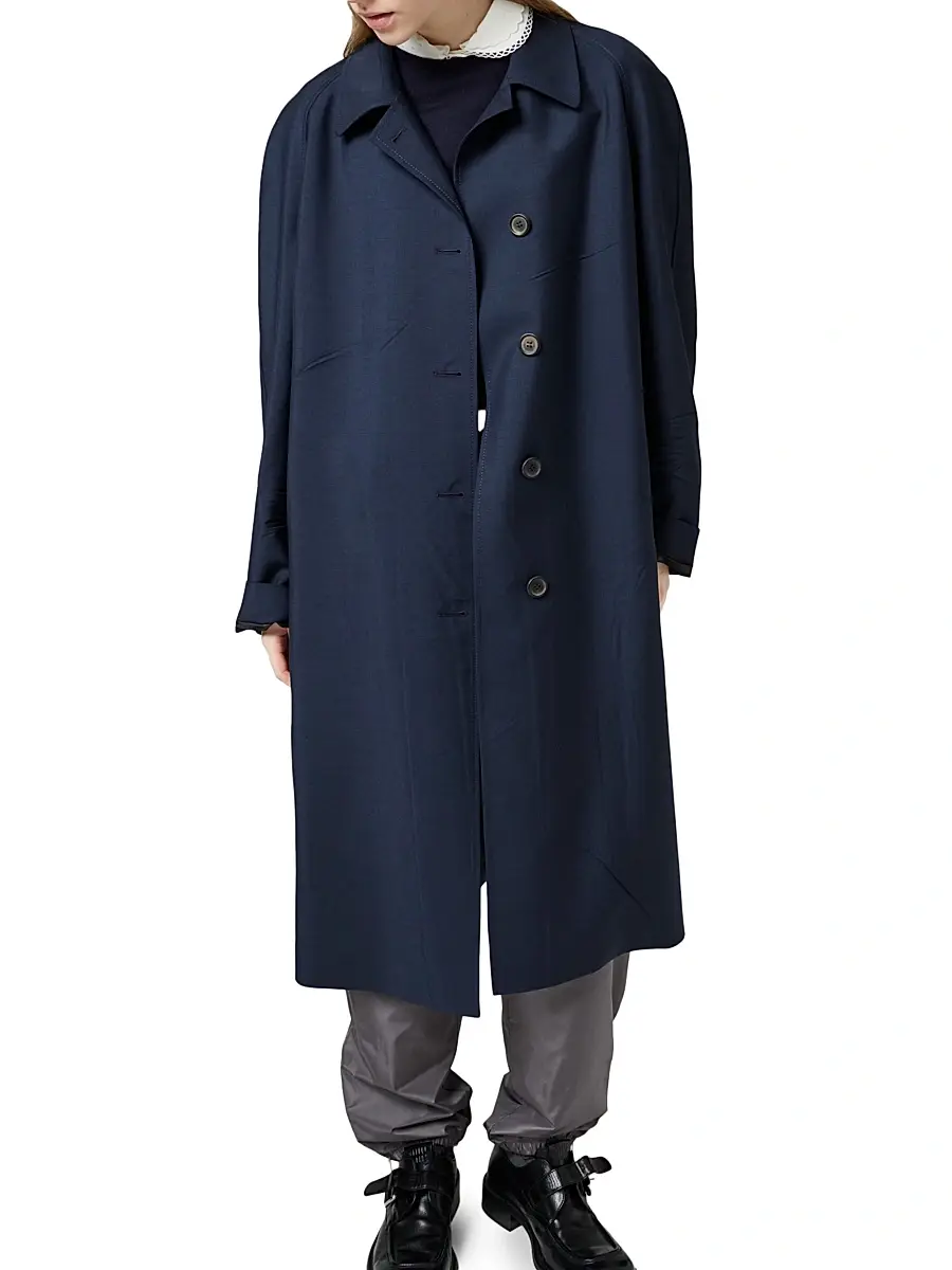 Miu Miu Women's Single Breasted Kid Mohair Coat - Blue | Thumbnail 4 Miu Miu Women's Single Breasted Kid Mohair Coat - Blue | Thumbnail 4