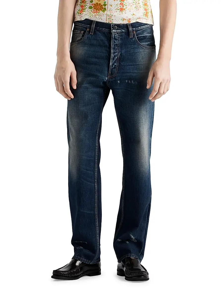 Prada Men's Regular Washed Denim Jeans - Blue | Thumbnail 2 Prada Men's Regular Washed Denim Jeans - Blue | Thumbnail 2
