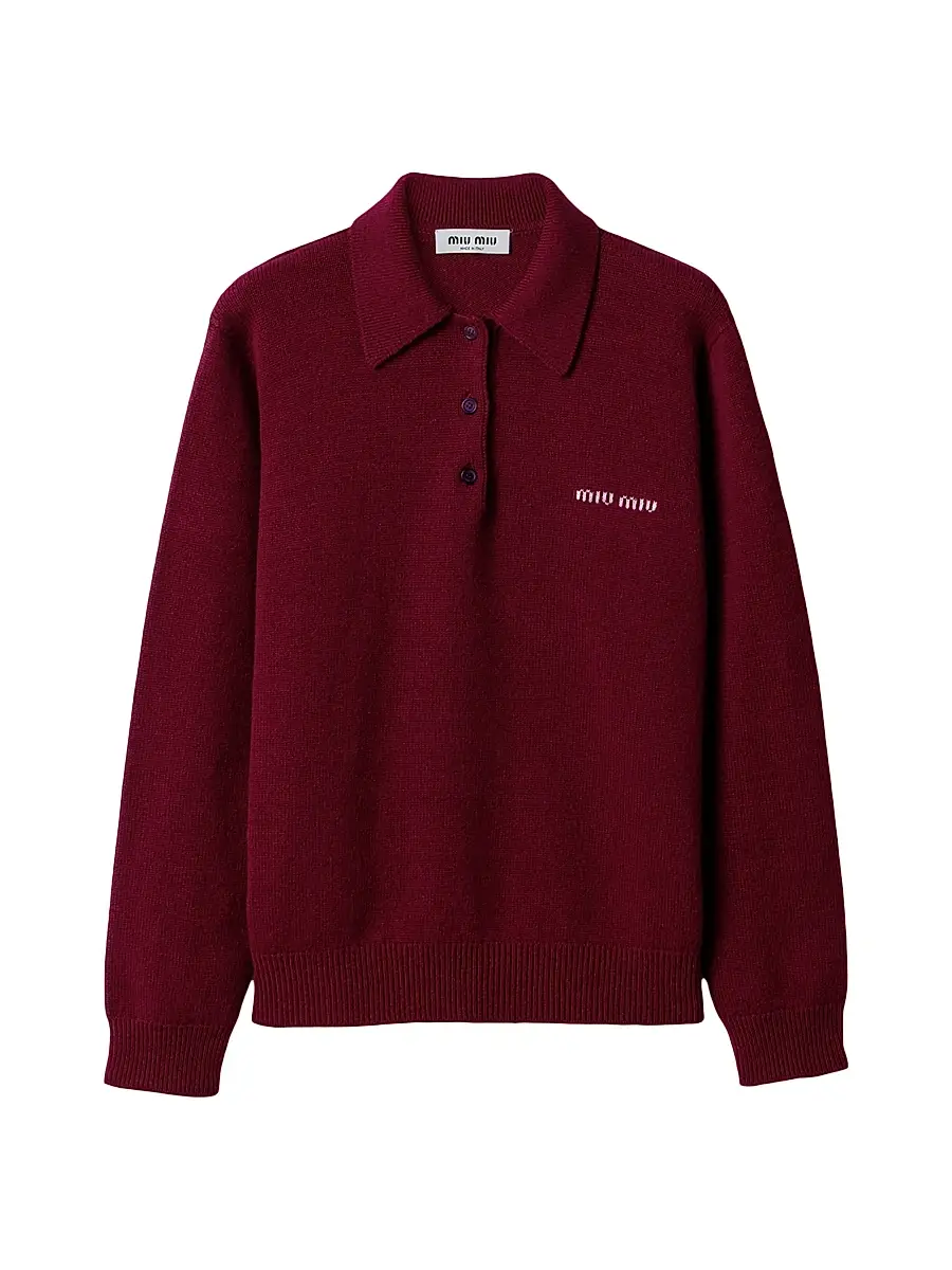 Miu Miu Women's Cashmere Polo Sweater - Dark Red - Size 6 | Image 1 Miu Miu Women's Cashmere Polo Sweater - Dark Red - Size 6 | Image 1