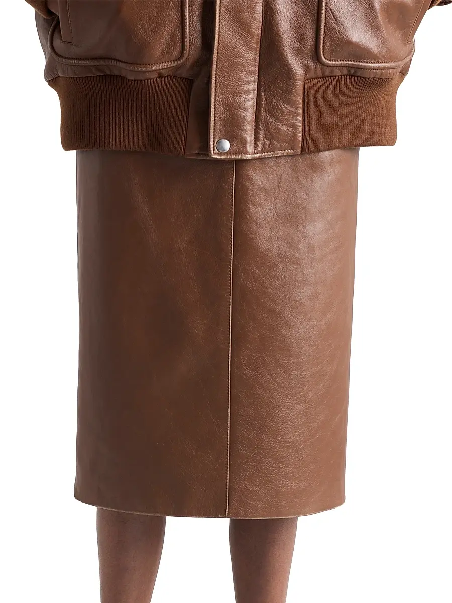 Prada Women's Nappa Leather Pencil Skirt - Brown | Thumbnail 2