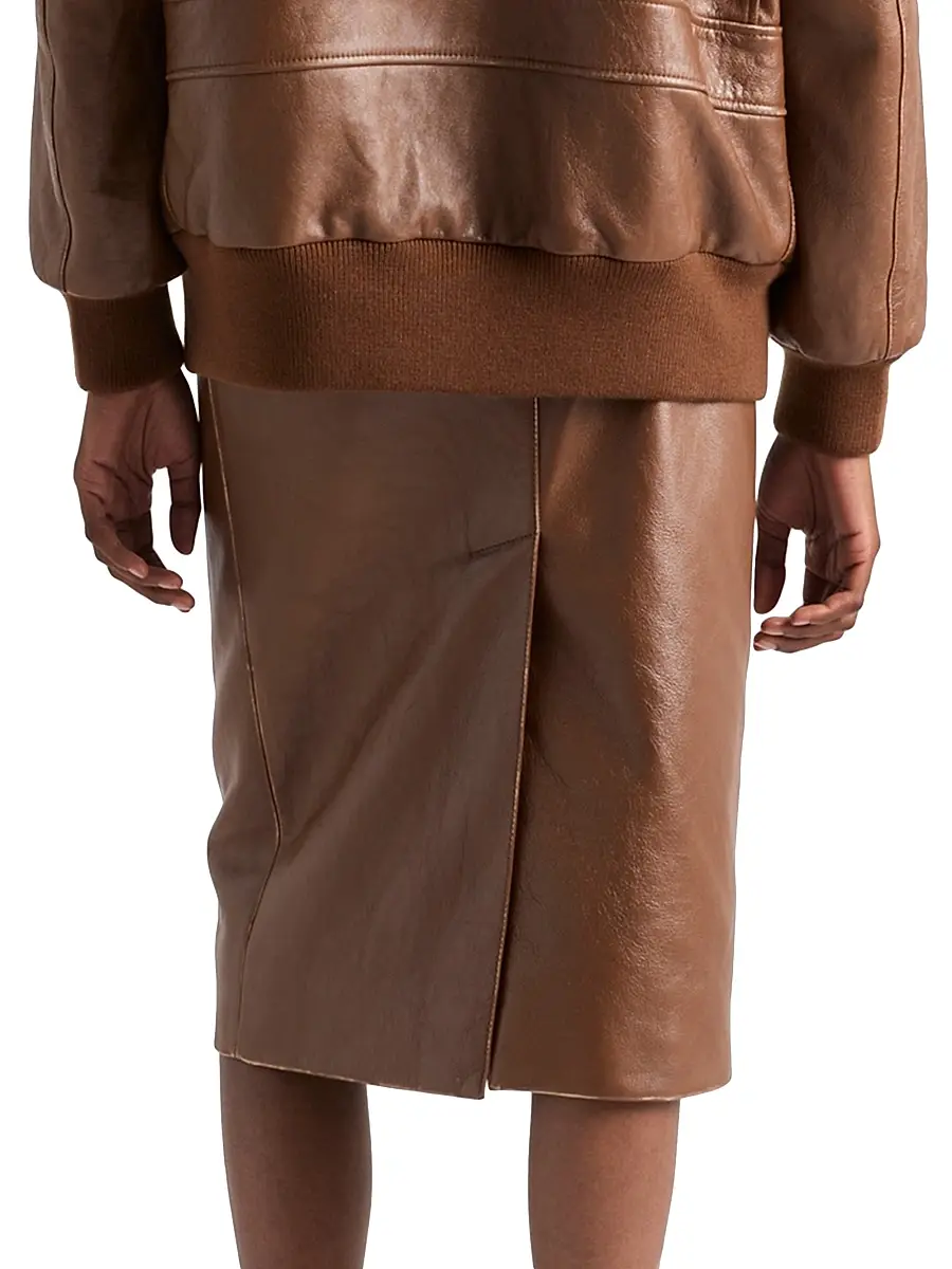 Prada Women's Nappa Leather Pencil Skirt - Brown | Thumbnail 3