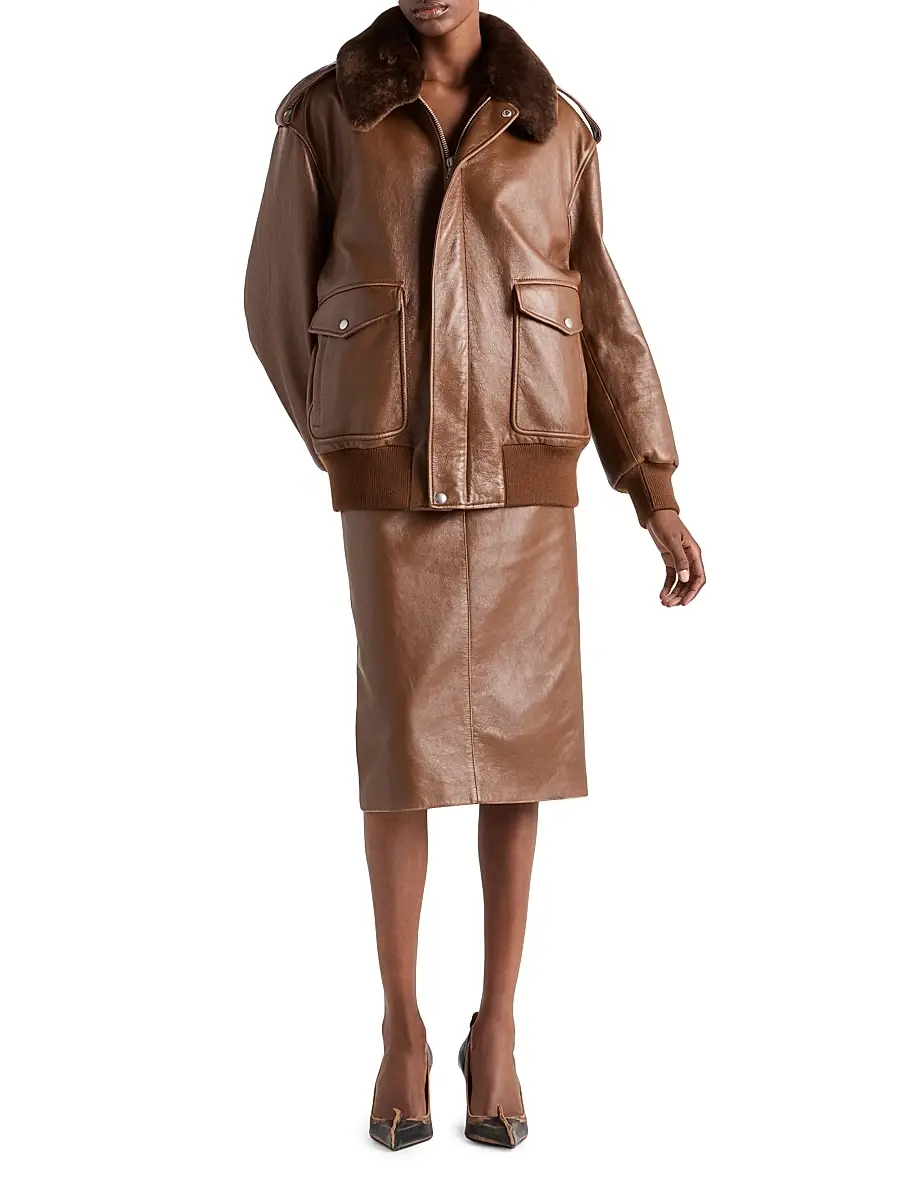 Prada Women's Nappa Leather Pencil Skirt - Brown | Thumbnail 6