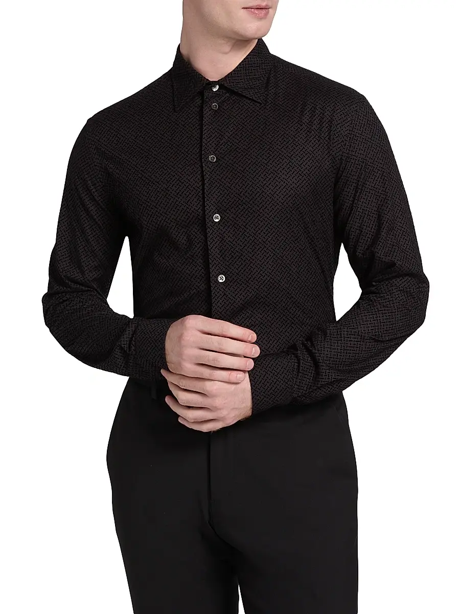 Emporio Armani Men's Flocked Velvet Sport Shirt | Thumbnail 3 Emporio Armani Men's Flocked Velvet Sport Shirt | Thumbnail 3