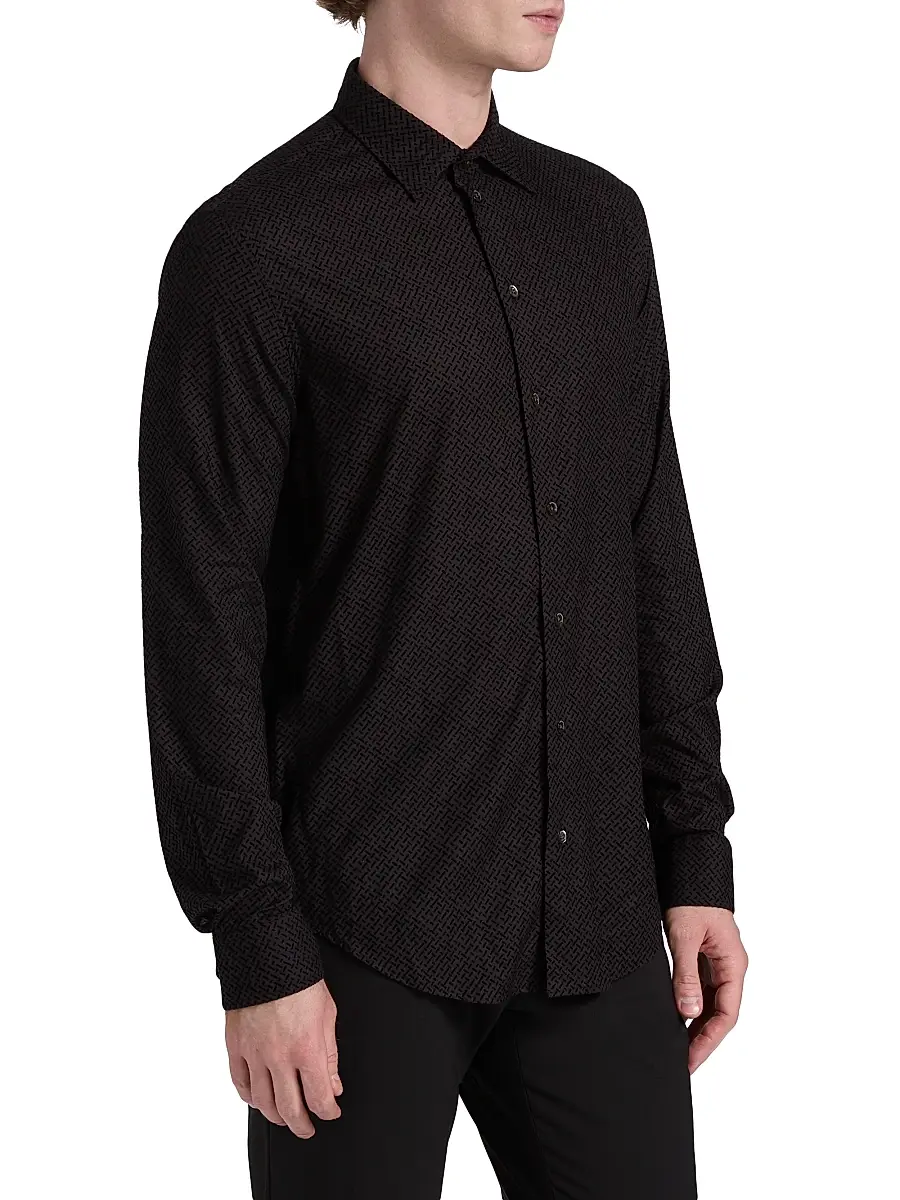 Emporio Armani Men's Flocked Velvet Sport Shirt | Thumbnail 4 Emporio Armani Men's Flocked Velvet Sport Shirt | Thumbnail 4