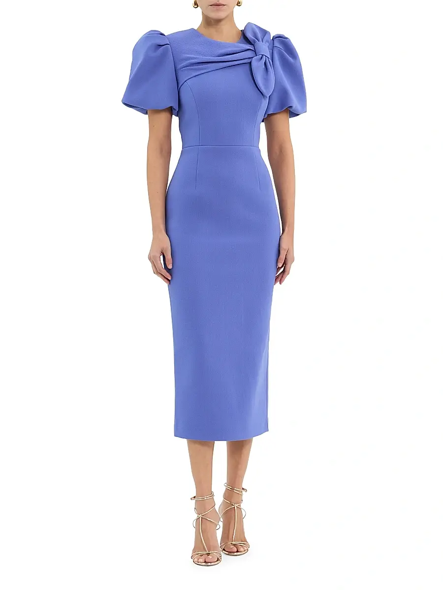 Rebecca Vallance Women's Violetta Bow Midi-Dress - Periwinkle Blue | Thumbnail 2
