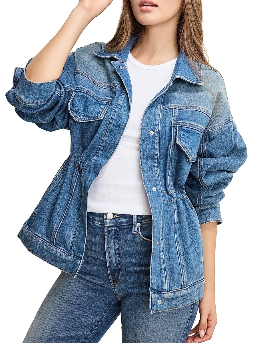 GOOD AMERICAN Women's Barrel-Sleeve Denim Jacket | Thumbnail 4 GOOD AMERICAN Women's Barrel-Sleeve Denim Jacket | Thumbnail 4