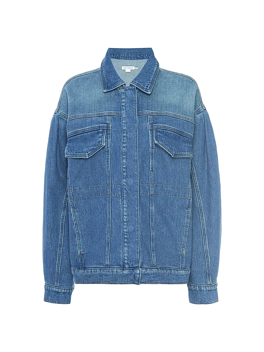 GOOD AMERICAN Women's Barrel-Sleeve Denim Jacket