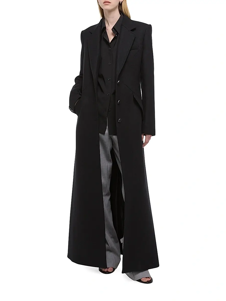 Helmut Lang Women's Relaxed Fit Wool Blend Coat - Black | Thumbnail 2 Helmut Lang Women's Relaxed Fit Wool Blend Coat - Black | Thumbnail 2