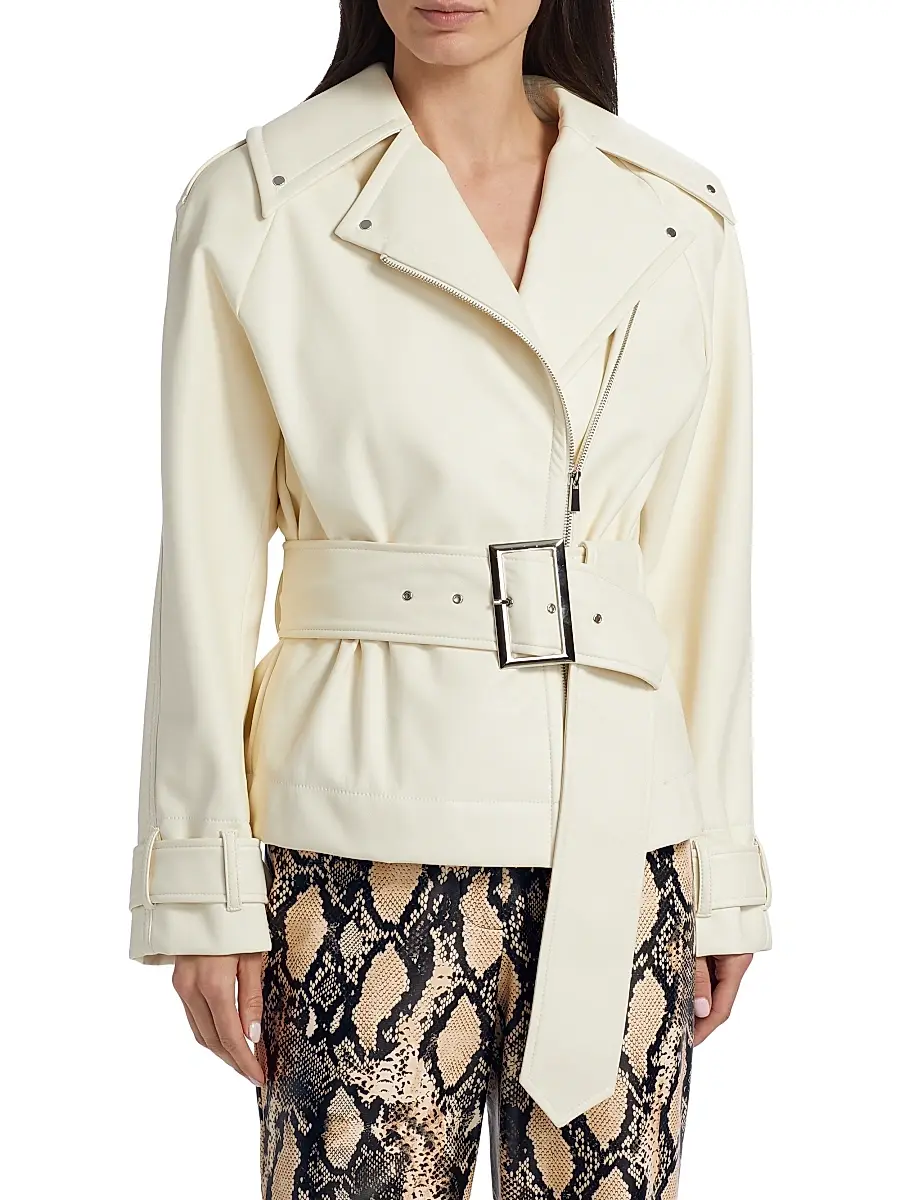 Toccin Women's Faux Leather Belted Biker Jacket | Thumbnail 3 Toccin Women's Faux Leather Belted Biker Jacket | Thumbnail 3
