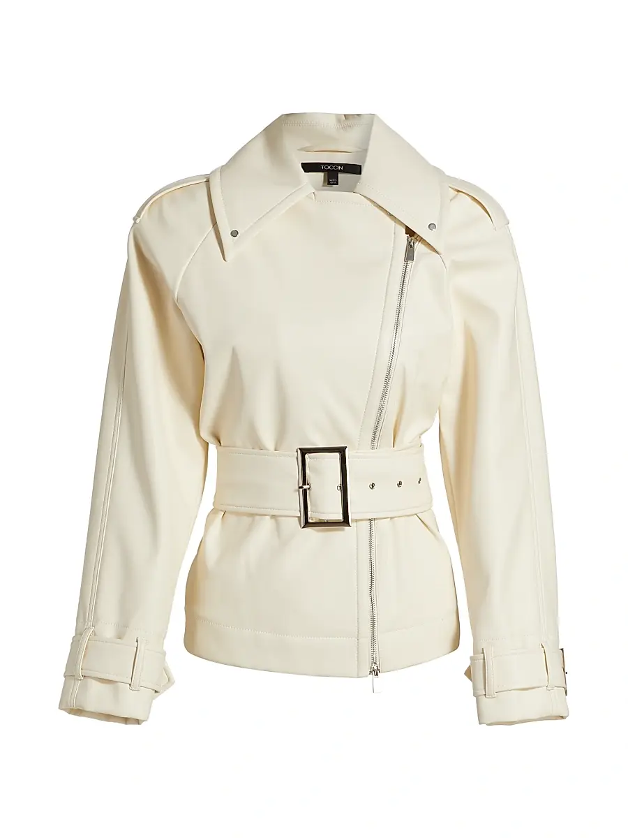 Toccin Women's Faux Leather Belted Biker Jacket