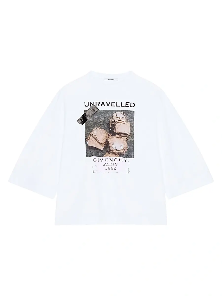 Givenchy Women's T Shirt in Cotton with Unravelled Print - White | Image 1 Givenchy Women's T Shirt in Cotton with Unravelled Print - White | Image 1