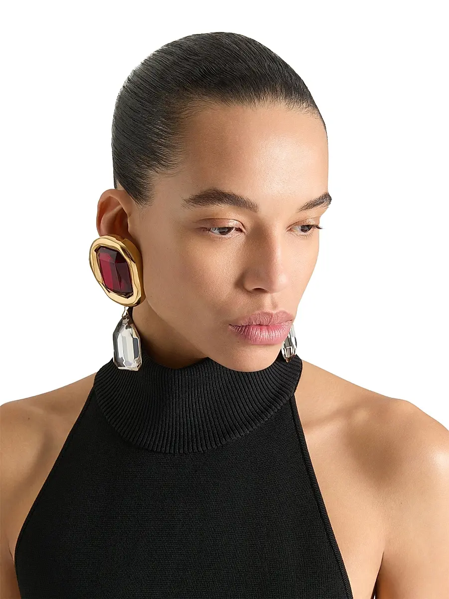Givenchy Women's Sculptural Crystal Clip Earrings - Gold Red | Thumbnail 2 Givenchy Women's Sculptural Crystal Clip Earrings - Gold Red | Thumbnail 2