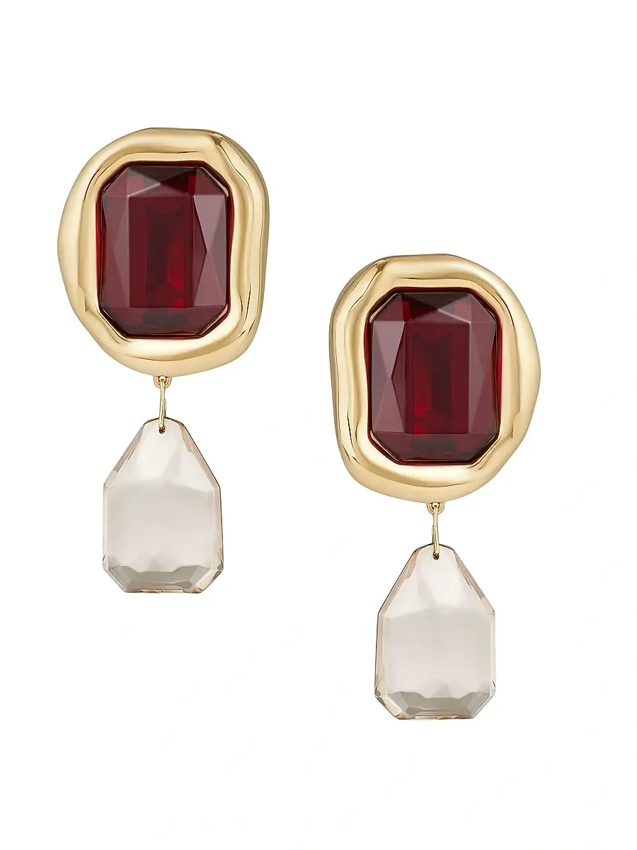 Women's Sculptural Crystal Clip Earrings - Gold Red Women's Sculptural Crystal Clip Earrings - Gold Red