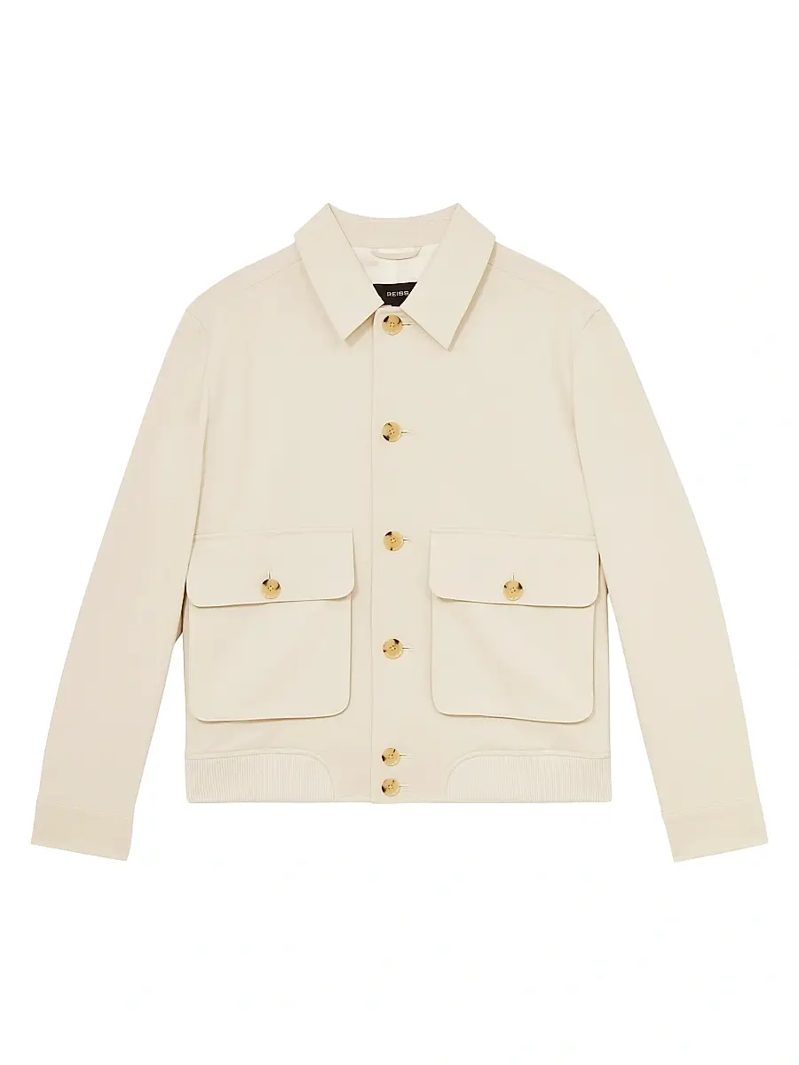 Reiss Men's Barry Short Jersey Jacket - Light Stone | Image 1 Reiss Men's Barry Short Jersey Jacket - Light Stone | Image 1