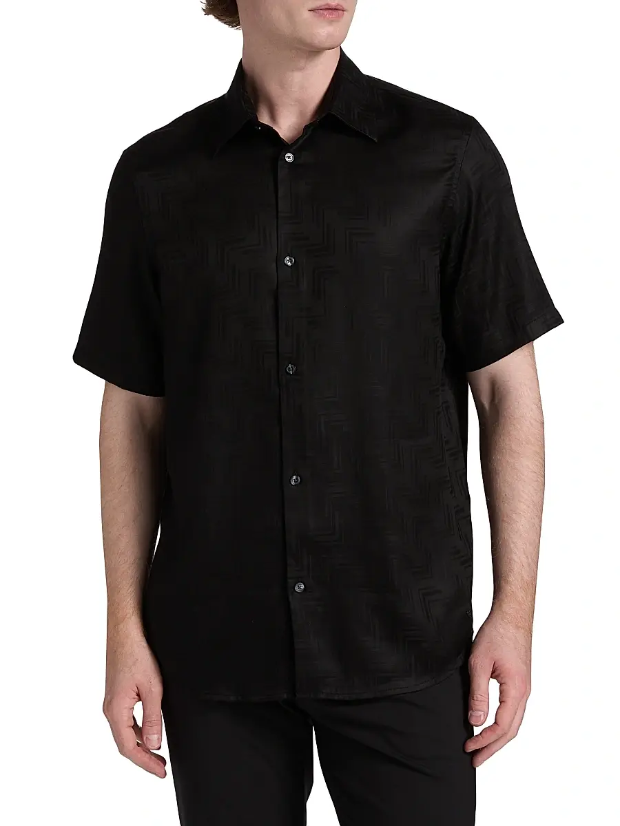 Emporio Armani Men's Jacquard Button-Front Sport Shirt - Black | Thumbnail 3 Emporio Armani Men's Jacquard Button-Front Sport Shirt - Black | Thumbnail 3