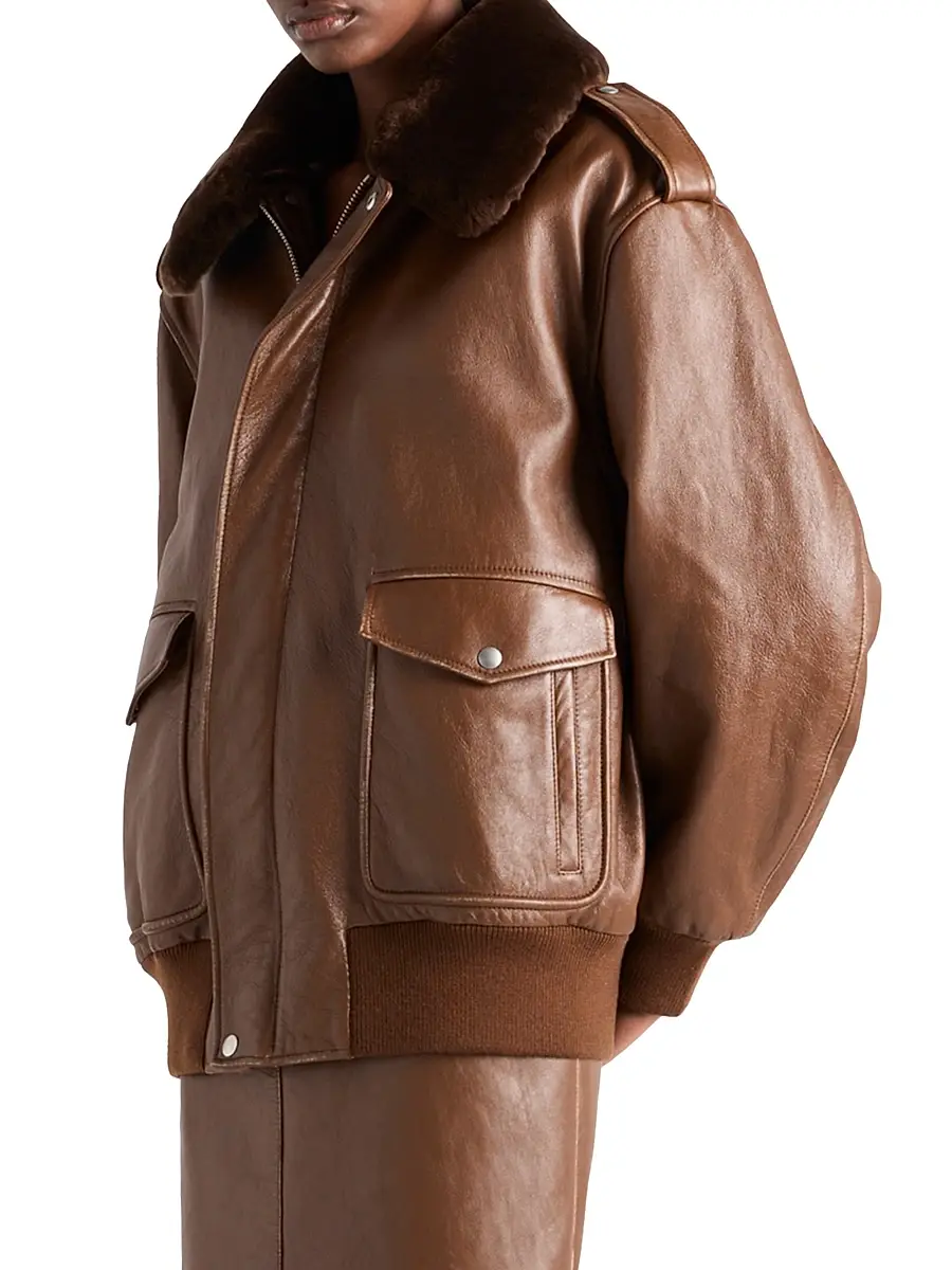 Prada Women's Nappa Leather Bomber Jacket - Brown | Thumbnail 2 Prada Women's Nappa Leather Bomber Jacket - Brown | Thumbnail 2