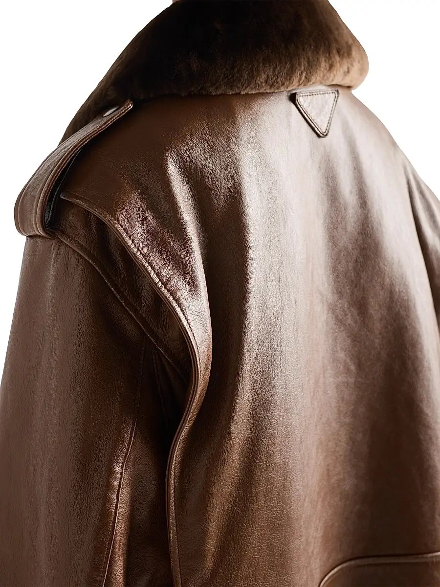 Prada Women's Nappa Leather Bomber Jacket - Brown | Thumbnail 5 Prada Women's Nappa Leather Bomber Jacket - Brown | Thumbnail 5