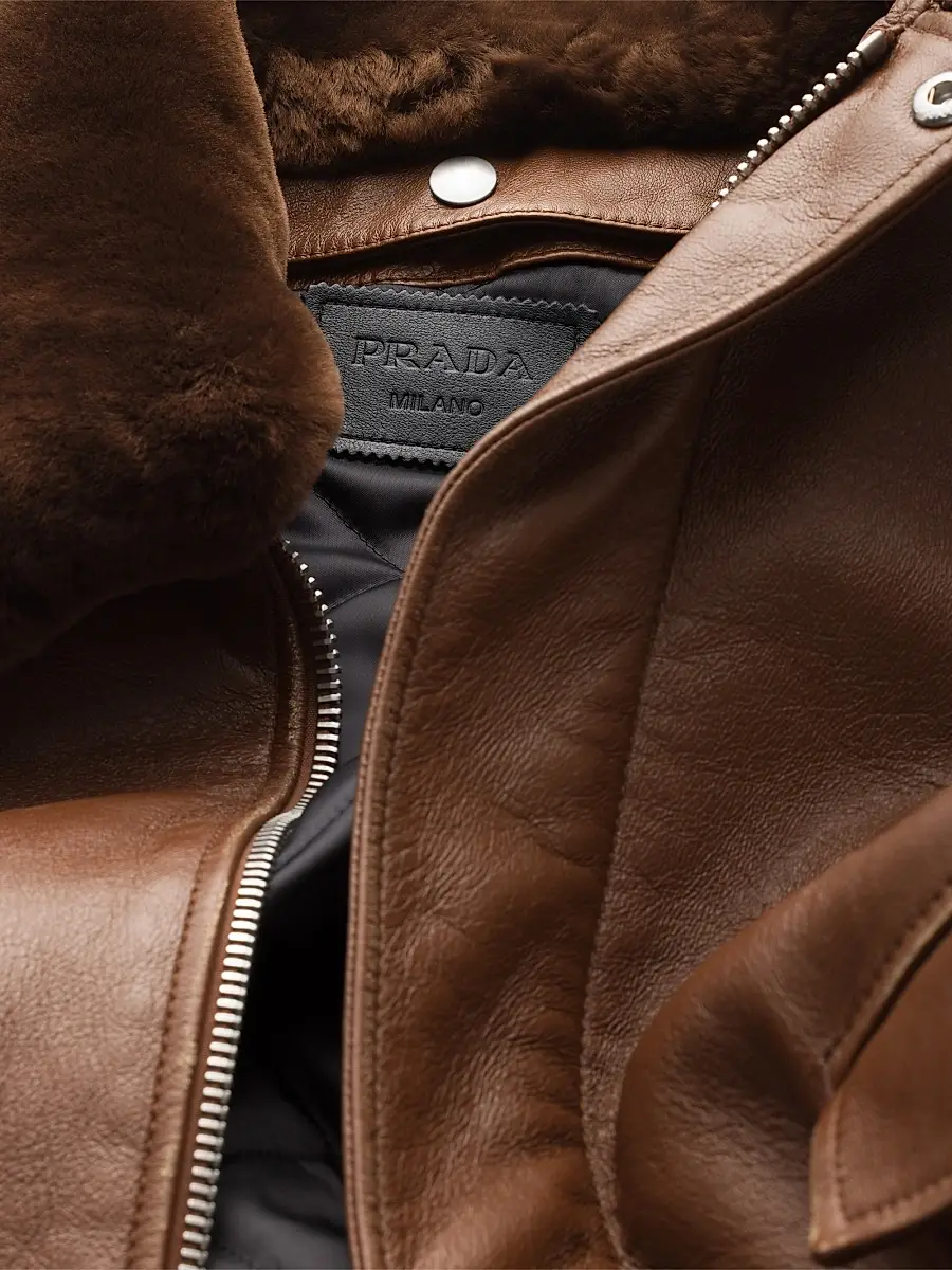 Prada Women's Nappa Leather Bomber Jacket - Brown | Thumbnail 7 Prada Women's Nappa Leather Bomber Jacket - Brown | Thumbnail 7