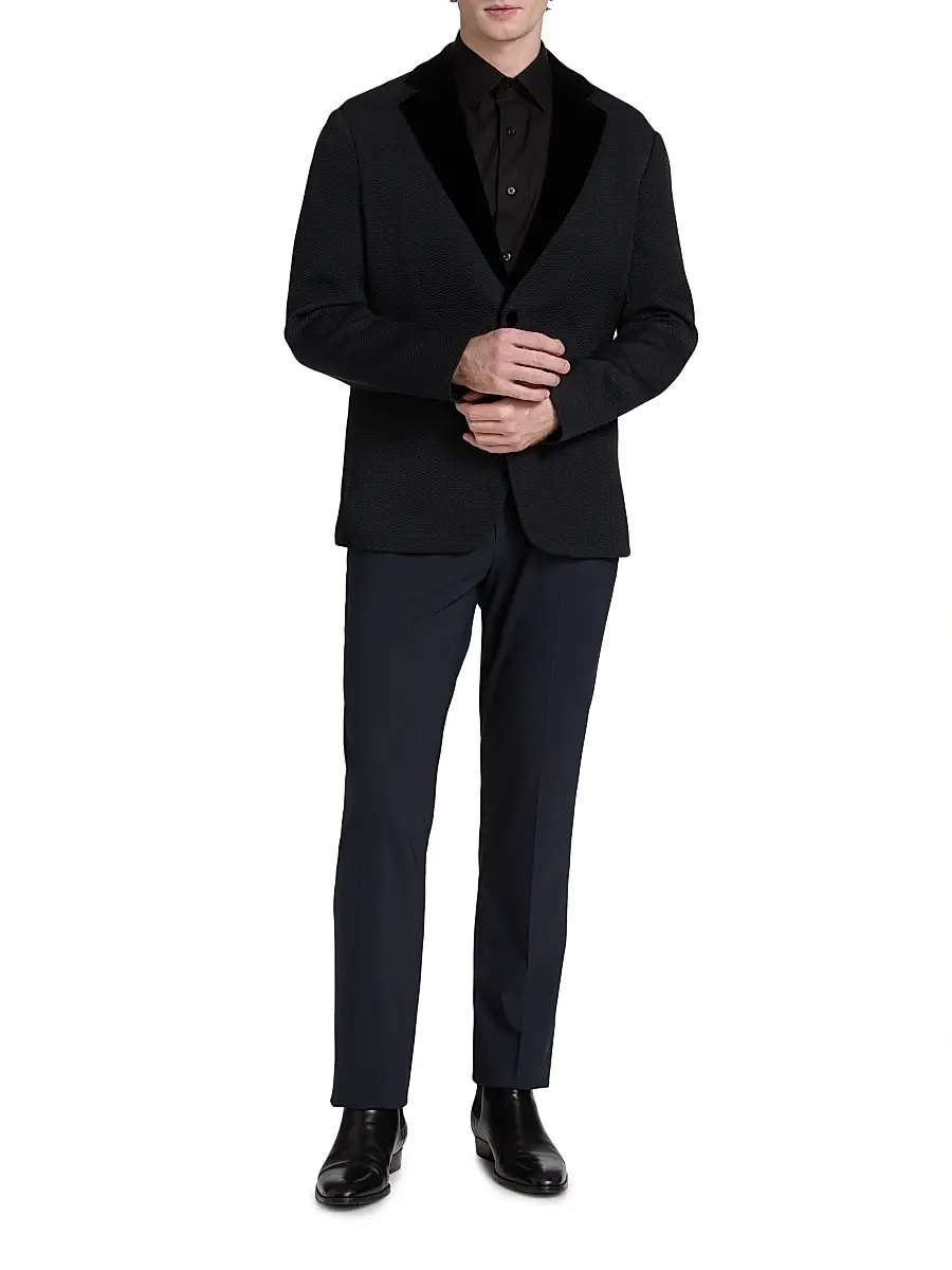 Giorgio Armani Men's Houndstooth Velvet Blazer - Night Sky | Thumbnail 2 Giorgio Armani Men's Houndstooth Velvet Blazer - Night Sky | Thumbnail 2