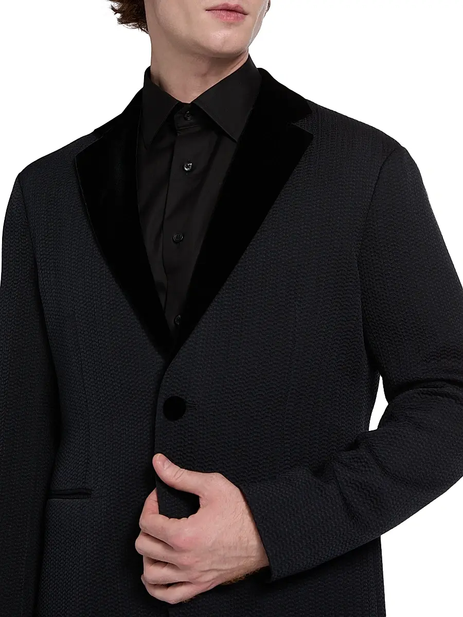 Giorgio Armani Men's Houndstooth Velvet Blazer - Night Sky | Thumbnail 6 Giorgio Armani Men's Houndstooth Velvet Blazer - Night Sky | Thumbnail 6