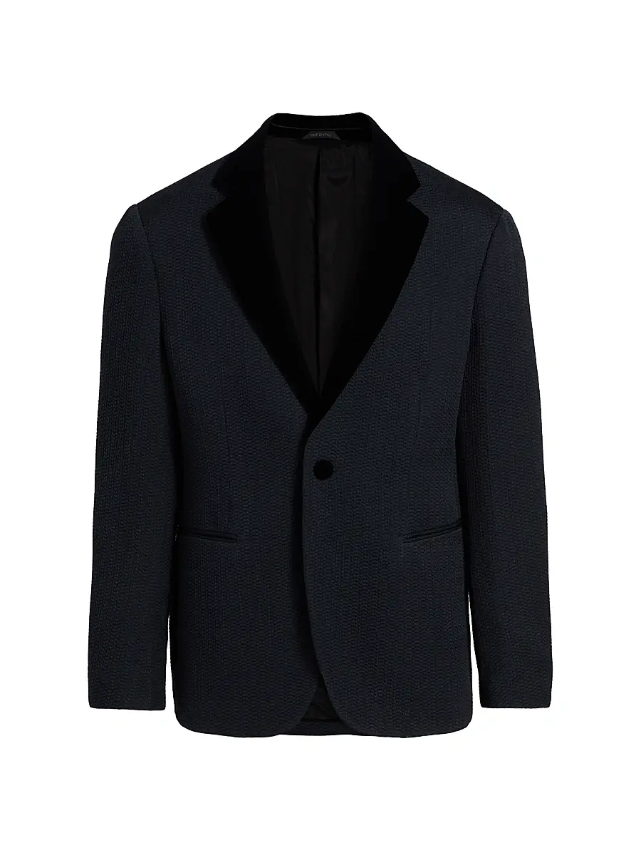 Giorgio Armani Men's Houndstooth Velvet Blazer - Night Sky | Image 1 Giorgio Armani Men's Houndstooth Velvet Blazer - Night Sky | Image 1