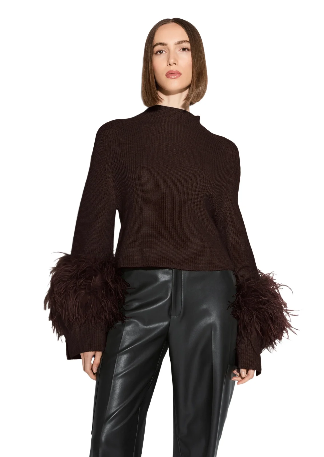 Lapointe Merino Mock Neck Sweater With Feathers
