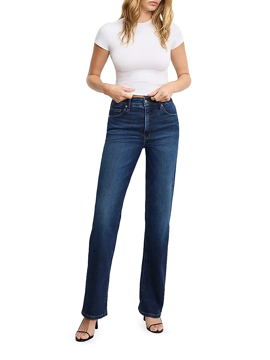 GOOD AMERICAN Women's Soft Tech Good True Straight Jeans | Thumbnail 2 GOOD AMERICAN Women's Soft Tech Good True Straight Jeans | Thumbnail 2