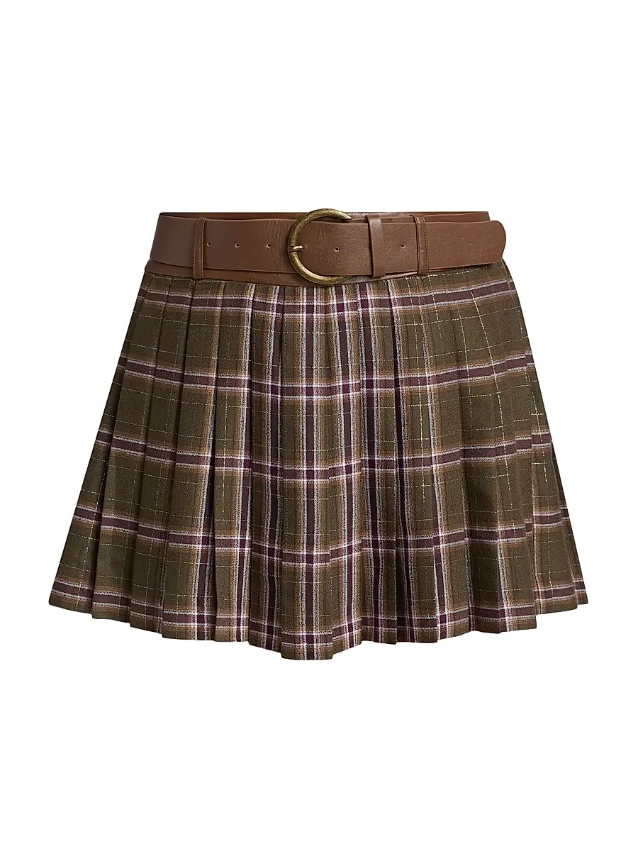 Ramy Brook Women's Derrick Plaid Belted Miniskirt - Deep Olive Plaid | Image 1 Ramy Brook Women's Derrick Plaid Belted Miniskirt - Deep Olive Plaid | Image 1