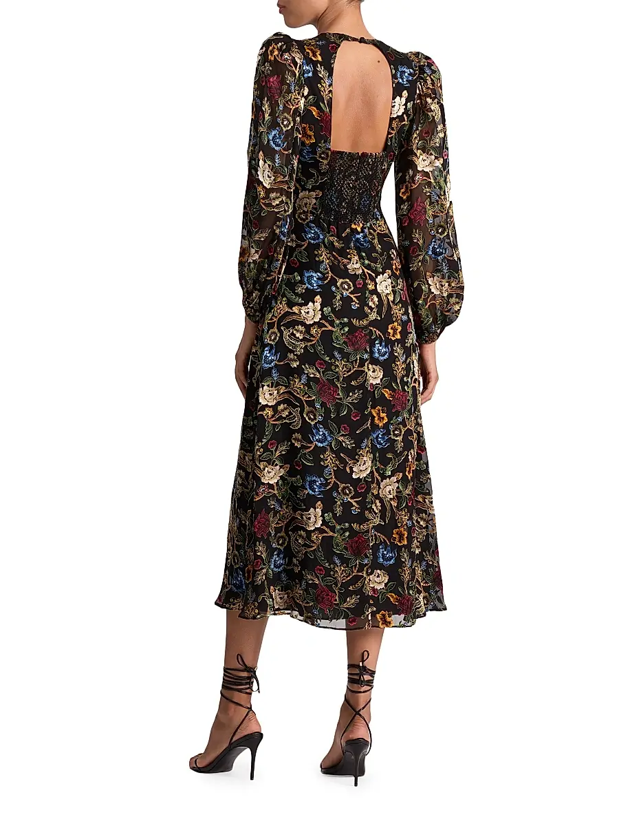 Alice + Olivia Women's Mona Floral Tapestry Blouson Midi-Dress | Thumbnail 5 Alice + Olivia Women's Mona Floral Tapestry Blouson Midi-Dress | Thumbnail 5