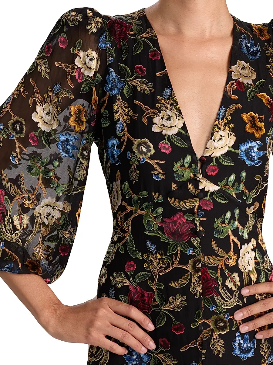 Alice + Olivia Women's Mona Floral Tapestry Blouson Midi-Dress | Thumbnail 6 Alice + Olivia Women's Mona Floral Tapestry Blouson Midi-Dress | Thumbnail 6