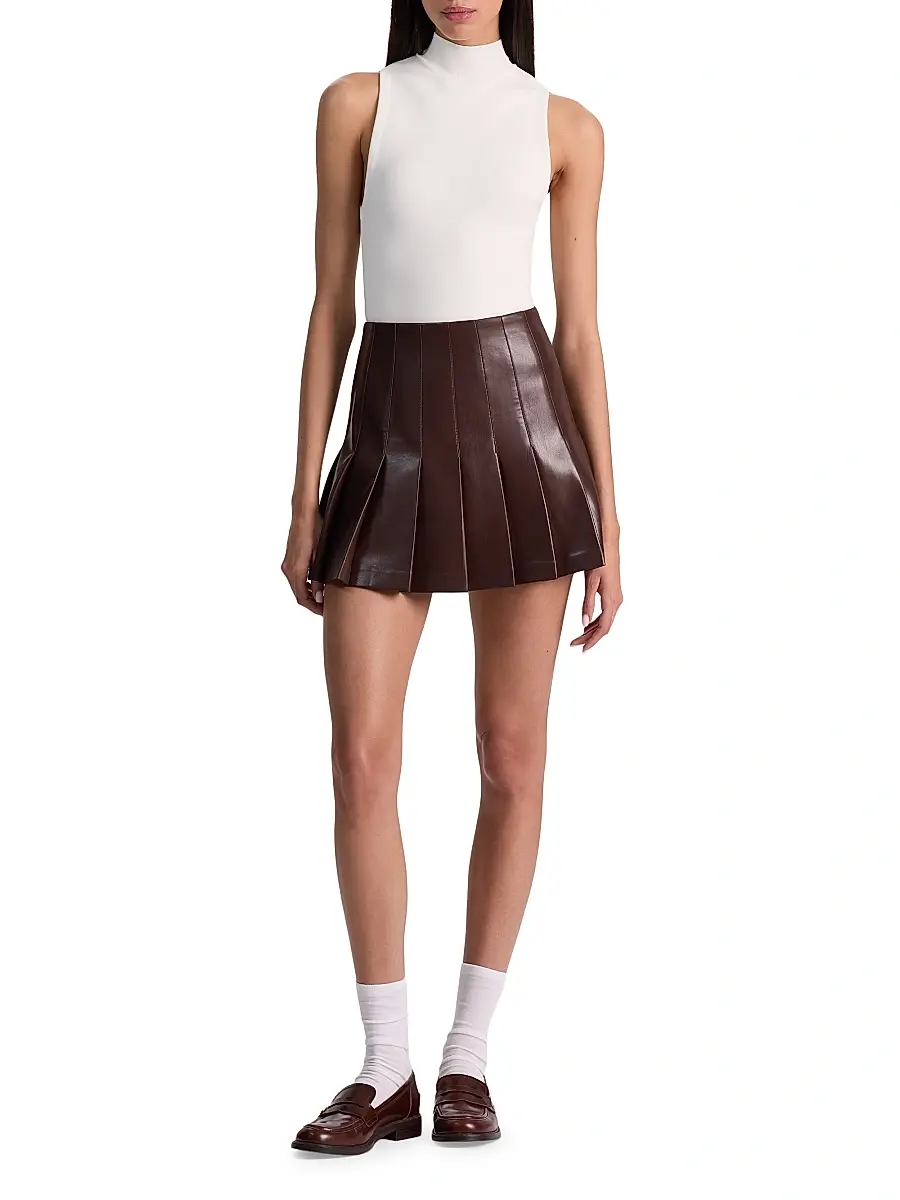 Alice + Olivia Women's Carter Faux Leather Pleated Miniskirt | Thumbnail 2 Alice + Olivia Women's Carter Faux Leather Pleated Miniskirt | Thumbnail 2