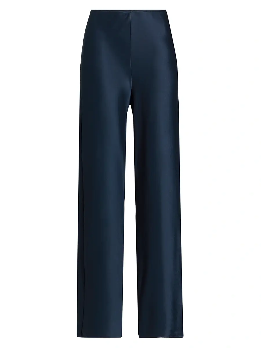 Reformation Women's Gale Satin Mid-Rise Bias Pants - Midnight | Image 1 Reformation Women's Gale Satin Mid-Rise Bias Pants - Midnight | Image 1