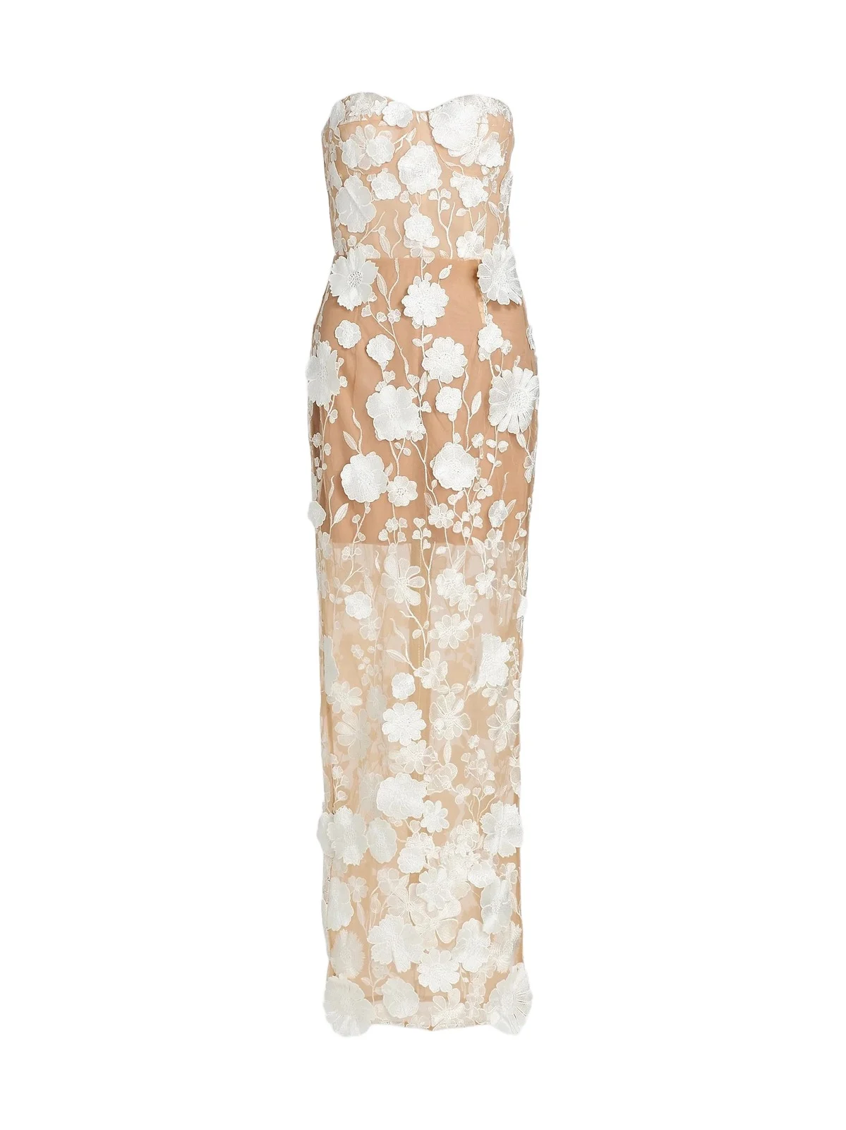 Bronx and Banco Women's Jasmine Blanc Floral Appliqué Column Gown